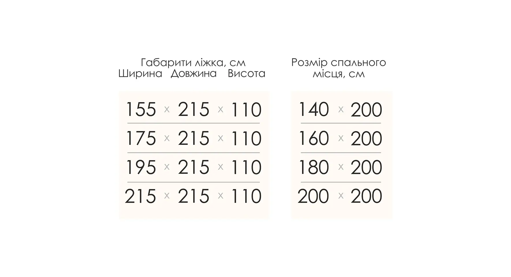 Розміри ліжка Лілу