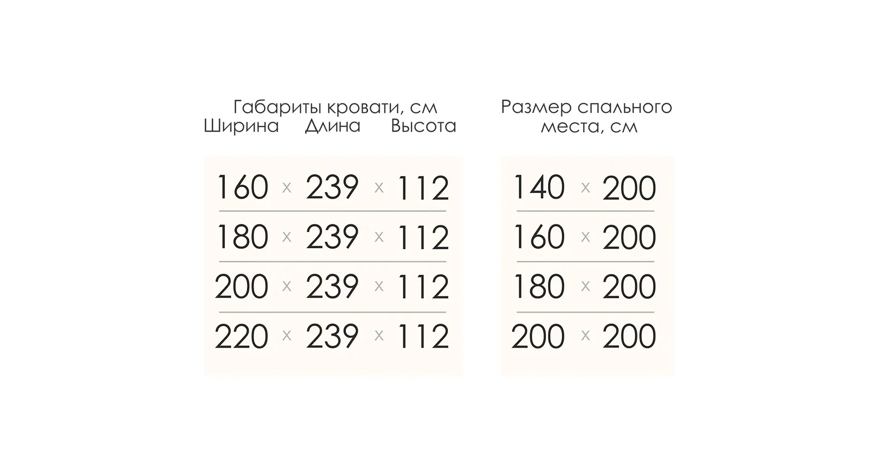 Размеры кровати Афина
