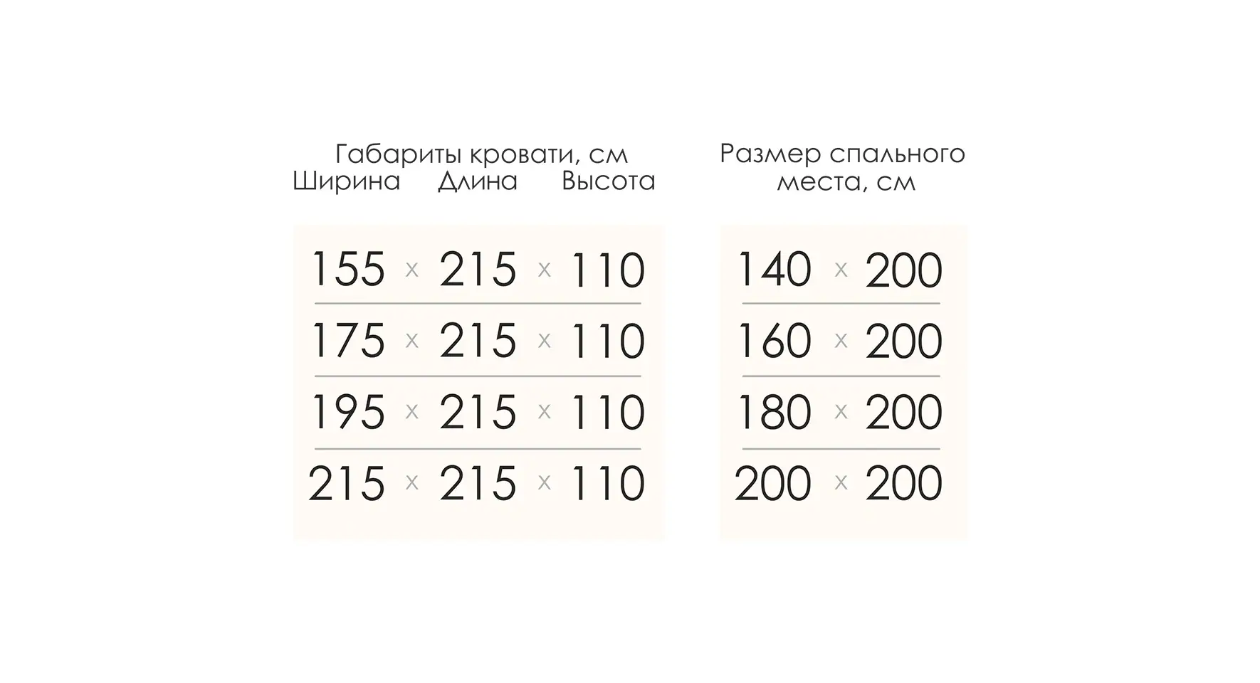 Размеры кровати Дебора